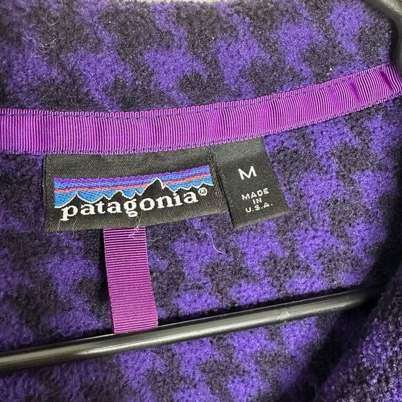 Vtg Patagonia Rare Purple Houndstooth Vintage 25200 Snap T Synchilla size Medium - Picture 3 of 9